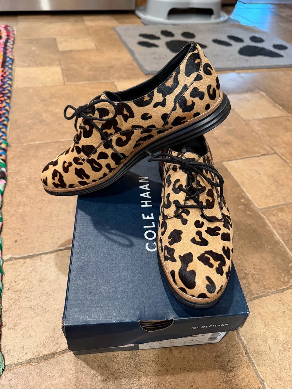 Cole Haan Leopard-Pattern Haircalf Oxford in Tan and Black - Picture 7 of 7